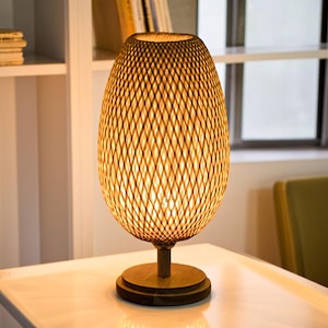 Hand-Knitted Bamboo Table Lamp: Minimalist Zen Bedside Light