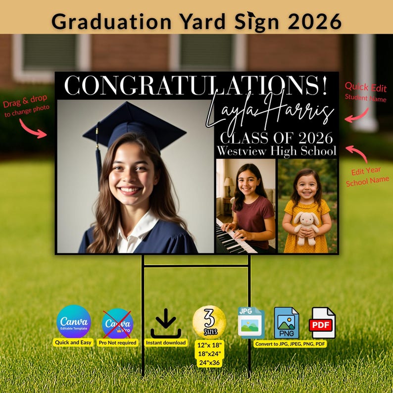 Graduation Yard Sign Template – Editable Canva Design for Senior ...