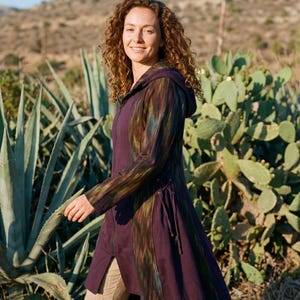 Shamanic Pixie Hoodie – Hand-Printed Aurora Cotton Elven Coat, Adjustable Fit