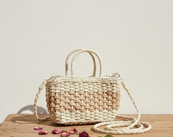 Handmade Jute Woven Circle Bag, Bohemian Shoulder Purse