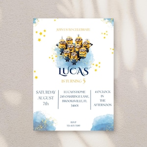 Editable Minions Birthday Invitation Template, Printable Birthday Party Invitations, Digital Kids Party Invite Boys & Girls Bday Card Evite