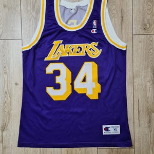 la lakers vintage jersey champion Shaquille Oneal basketball shirt nba purple jersey 90s xl