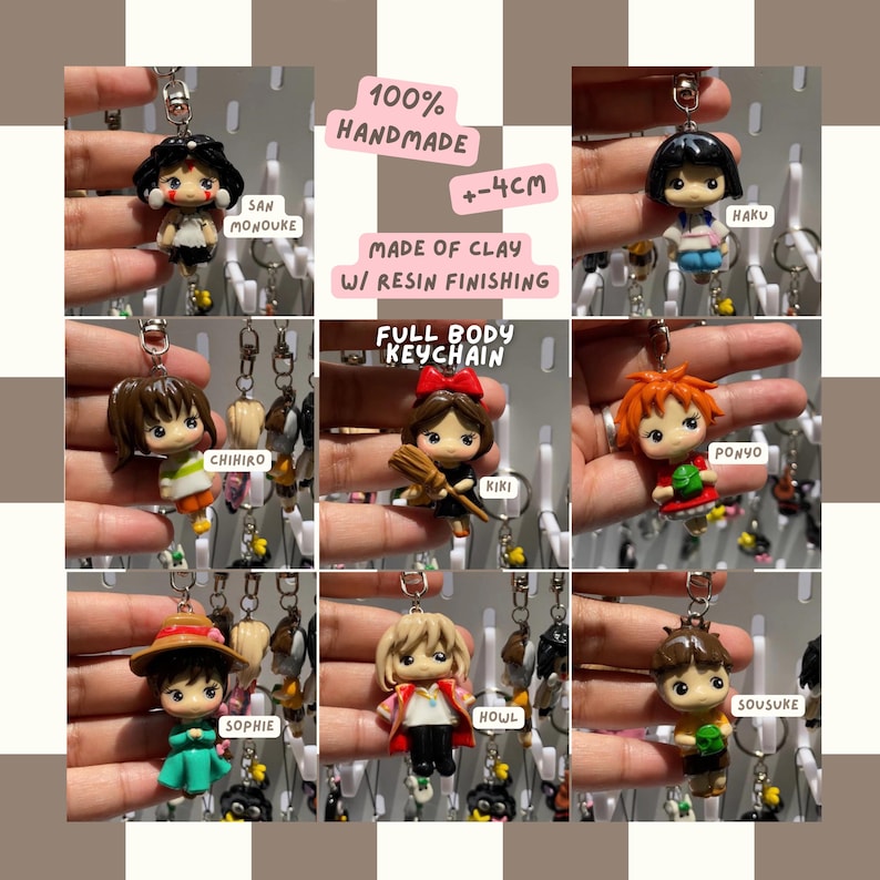 Ghibli Inspired Handmade Clay - kawaii phone hippers klei mate | ghibli keychain | phone charm | worry stone clay | handmade bracelet Full Body Keychain