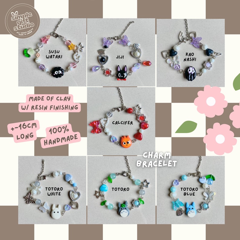 Ghibli Inspired Handmade Clay - kawaii phone hippers klei mate | ghibli keychain | phone charm | worry stone clay | handmade bracelet image 7
