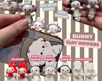 Handmade Bunny Clay Hippers | Kawaii trinket | Phone accessory figures | Bunny phone hippers  | Kindle accessories