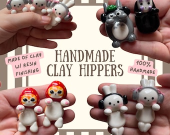 Ręcznie robione gliniane hippersy | Kawaii trinket klei mate | Figurki-akcesoria do telefonów | Hippersy do telefonów w kształcie króliczków | Urok inspirowany Ghibli