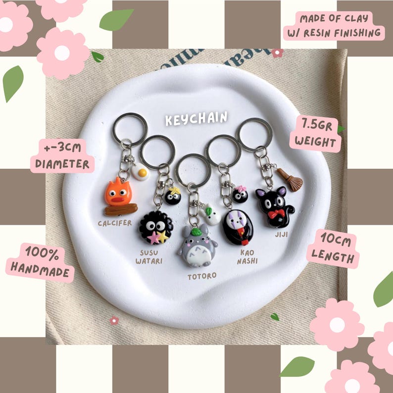 Ghibli Inspired Handmade Clay - kawaii phone hippers klei mate | ghibli keychain | phone charm | worry stone clay | handmade bracelet Keychain
