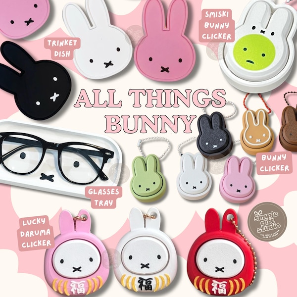 PSL 3D Printed -  All Things Bunny - Keychain, Trinket Tray, Glasses Tray, Accessories Gift, Fidget Clicker, Anxiety Gift, Stress Relief