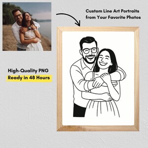 Custom Minimalist Line Art Portrait from Photo – Black & White Digital Drawing of Couple, Pet, Family or Friends – Unique Mother’s Day Gift