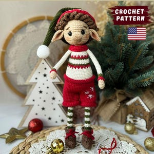 Crochet Pattern Christmas Elf Amigurumi pattern in English PDF Xmas Gnome