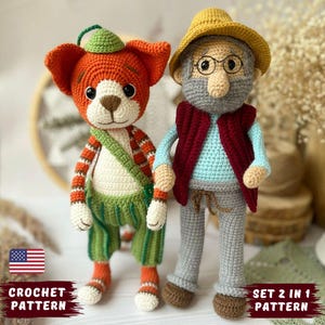 Crochet Pattern Set 2 in 1 Pettson and Findus Amigurumi pattern in English PDF Findus the Cat and Pettson Grandpa Farmer Cat Crochet Toy