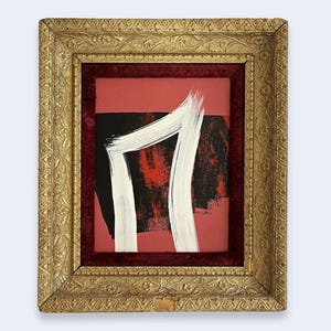 Original Abstract Art in Antique Victorian Frame - Pink and Red Abstract Art