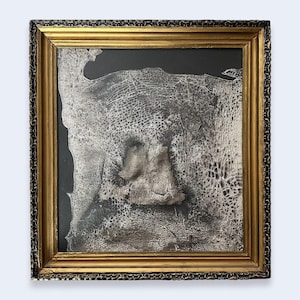 Original Abstract Art in Vintage Frame Black Textured Painting Contemporary Abstract Wall Art Animal Texture Art Distressed Gold Frame