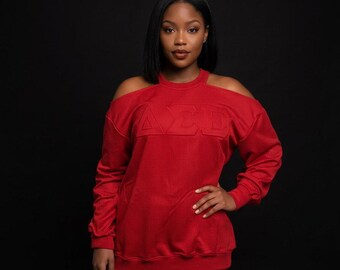 Red Delta Sigma Theta Cold Shoulder Sweatshirt – Sorority Greek Letter Top