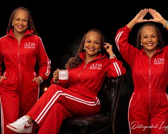 Delta Sigma Theta Fleece Jumpsuit, Red Athletic Sorority Lounge Wear
