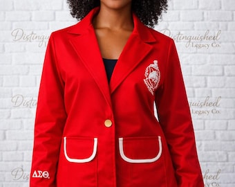 Red Twill Blazer Bomber Jacket | Delta Sigma Theta Sorority Style