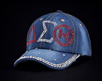 Delta Sigma Theta Rhinestone Denim Baseball Cap, DST Bling Greek Life Hat
