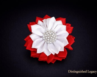 Delta Sigma Theta Pearl Flower Brooch, Red White Sorority Pin, Elegant Accessory