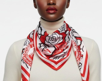 DST Red and White Rose Square Sorority Scarf