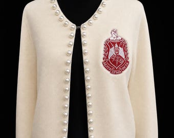 Delta Sigma Theta Cardigan, DST Pearl Sweater, Elegant Sorority Cardigan