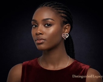 DST Sorority Heart Red Clear Bling Stud Earrings