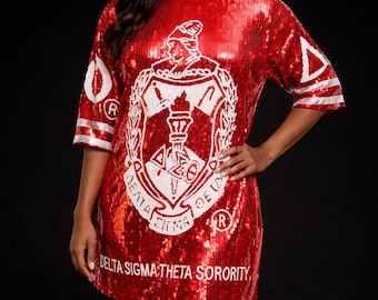 Delta Sigma Theta Red & White Luxury Sequin Jersey Shirt