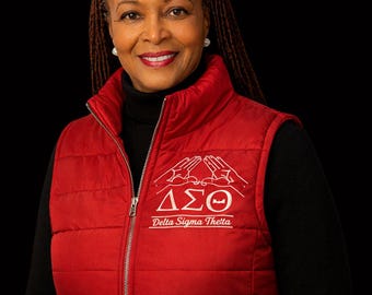 Red Puffer Vest | Delta Sigma Theta Inspired | Embroidered Pyramid Vest | DST Sorority Style