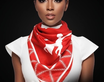 DST Lady Fortitude Luxurious Red Silky Square Sorority Scarf for Women