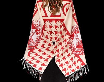 Delta Sigma Theta Inspired Crimson & Cream Houndstooth Shawl Scarf | Elegant Statement Wrap