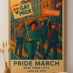 LGBTQ+ Pride March 1970 Digital Wall Art | Vintage Gay Rights Protest Poster | Printable Queer History Artwork | PDF JPG Instant Download