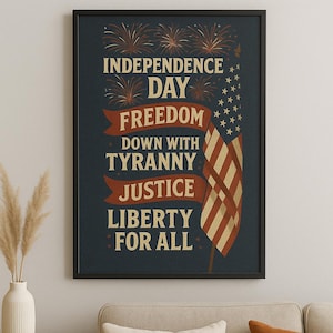 Art mural patriotique pour le jour de l'indépendance à durée limitée | Affiche numérique du 4 juillet, drapeau de jardin, carte-cadeau, panneau de protestation | Impression déco vintage des États-Unis