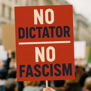 Póster imprimible "Sin dictador ni fascismo": arte mural antiautoritario llamativo, pancarta, bandera o tarjeta de protesta, 300 DPI, 4 tamaños + PDF/JPEG + Zip
