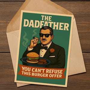 Feliz Dia dos Pais para todos os Padrinhos - Cartão Pai Pai - 5x7" para impressão - Presente de hambúrguer retrô da Máfia para um pai que adora churrasco - Download instantâneo
