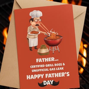 Alles Liebe zum Vatertag! Lustige Vatertagskarte – Grill Boss & Gas Leak Dad Karte – Humorvoller 10x15cm Digitaler Download – Grill Papa Geschenk – Printable