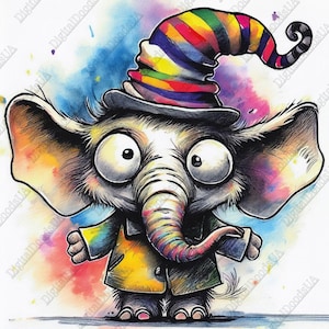 10 Crazy Elephant Clip Art Sets -Funny Cartoon Animal Images,Digital Download,High Resolution JPG, Sublimation,Printable Art for Kids,Crafts