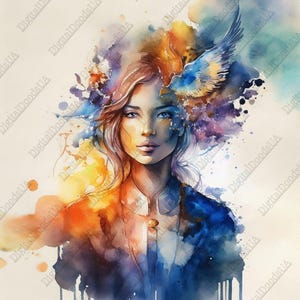 Watercolor Portraits – Set of 5 Digital Art Posters | 12x12&quot; PDF Files, 300 DPI | Printable Wall Art Download