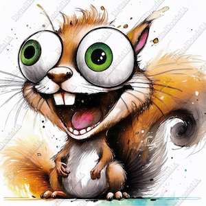 10 verrückte Eichhörnchen - lustige Cartoon-Clipart-Illustrationen für Kinder, JPG-Illustrationen für Sublimation, Druck, Scrapbooking | Digitaler Download
