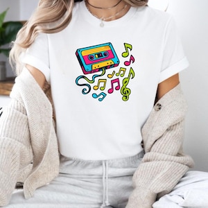 Retro Music Vibes Tshirt, Vintage Cassette Tee, Mixtape Shirt, Retro Cassette Tape Music Notes Tshirt, Vintage Music Lover Tshirt, Tape Tee
