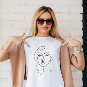 Minimalist Line Art T-Shirt, Picasso Style Woman Face Tee, Aesthetic Black Ink T-Shirt, One Line Face Drawing T-Shirt, Soft Aesthetic Shirt