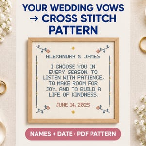 Personalized Wedding Vows Cross Stitch Pattern PDF with Names and Date