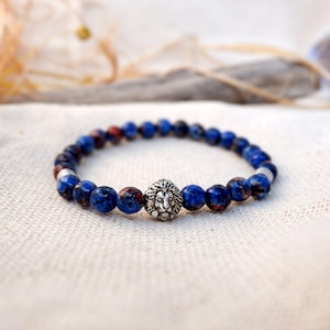 Lion Bracelet for Men – Natural Agate Stone Beads – Father’s Day Gift for Dad – Powerful Stretch Bracelet – Handmade Jewelry