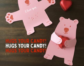 Hug Bear Candy Card - Süßigkeitenhalter zum Ausdrucken, Kinder im Klassenzimmer (Digitaler Download)