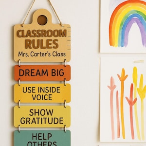 Personalized Wooden Classroom Rules Sign: Custom Teacher Wall Decor