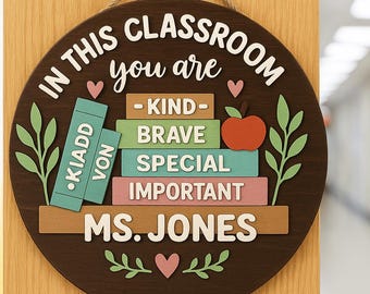 Personalized Classroom Wooden Sign – Teacher Name, Positive Decor