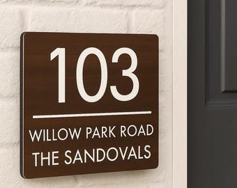 Modern Wood House Number Sign: Personalized Address Plaque