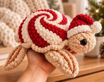 Handmade Crochet Santa Turtle Plush, Autumn Decor, Turtle Stuffed Animal, Cozy Fall Home Decor