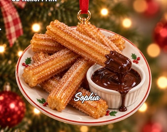 Churros And Chocolate Christmas Ornament | Festive Foodie Tree Decor | Unique Dessert Lover Gift | Holiday Sweet Tree Decoration