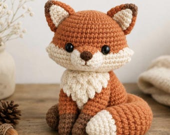 Handmade Crochet Fox Plushie Amigurumi Woodland Animal Stuffed Toy Nursery Decor Baby Shower Gift Unique Kids Room Decor