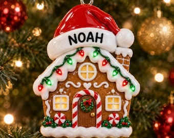 Personalized Gingerbread House Ornament, Custom Name Christmas Tree Decor, 3D Relief Print Holiday Home Keepsake Gift