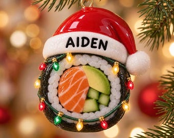 Personalized Sushi 3D Relied Print Ornament, Custom Name Christmas Tree Decor, 3D Relief Print Japanese Food Gift, Sushi Lover Keepsake